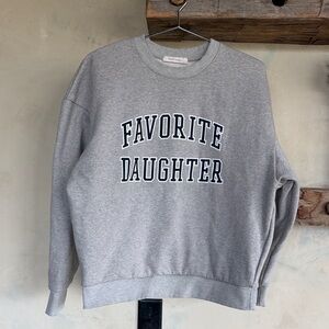 Favorite Daughter Heather Gray Crewneck with Navy Collegiate Print